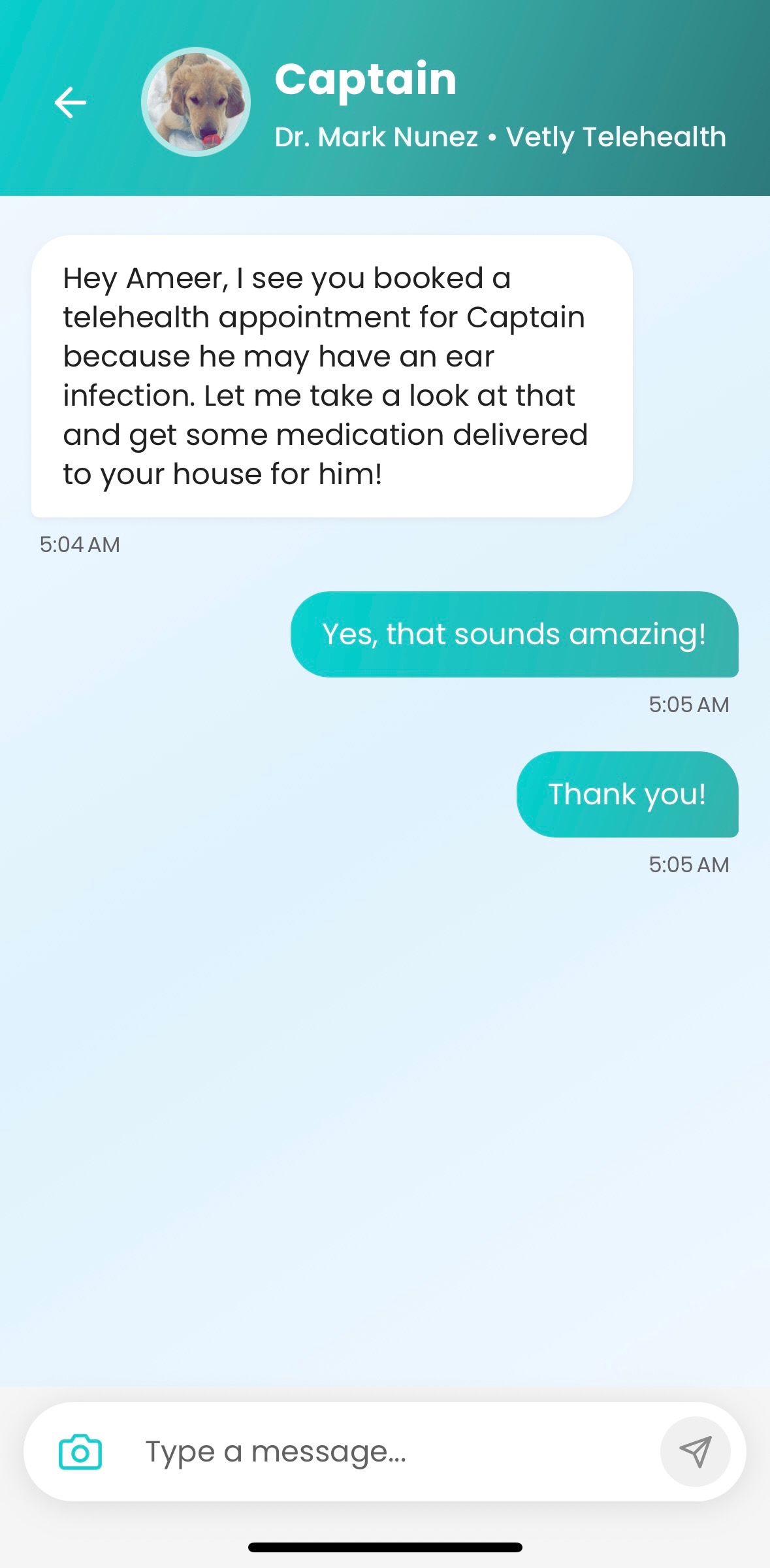 PawMD mobile app interface showing message your veterinarian directly from the app features, veterinary clinic integration, and AI-powered tools